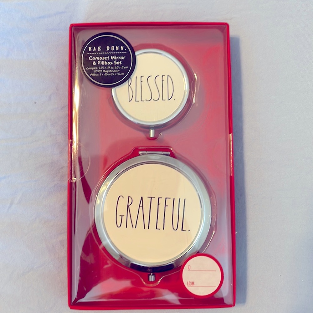 Rae Dunn Compact Mirror and Pillbox Set New!